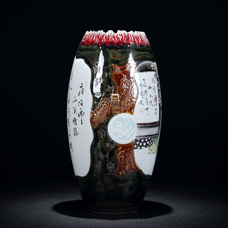 Jingdezhen powder enamel vase engraving up three smile marriage vase