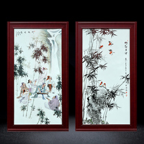 Jingdezhen ceramic hand-painted Chinese porcelain plate painting bamboo newspaper safe porch Hall study hanging painting living room background decoration painting
