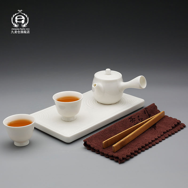 DH travels a pot of tea set kung fu two cups of jingdezhen ceramics with tea tray was white porcelain on - board, portable bag