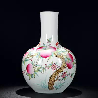 Vase ceramic decoration TV cabinet porcelain bottle large Chinese living room decoration desktop ceramic bottle Birthday Peach bottle