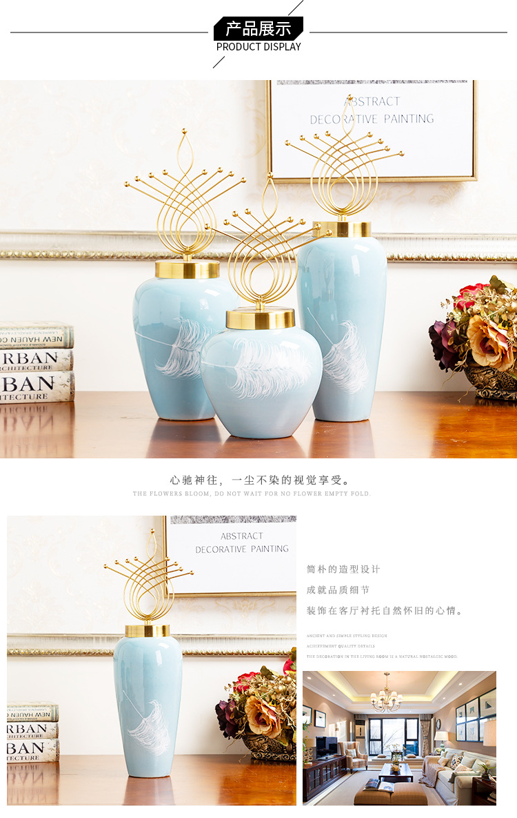 Creative light key-2 luxury furnishing articles vase household decoration jingdezhen hand - made ceramic vases, flower implement the sitting room porch place