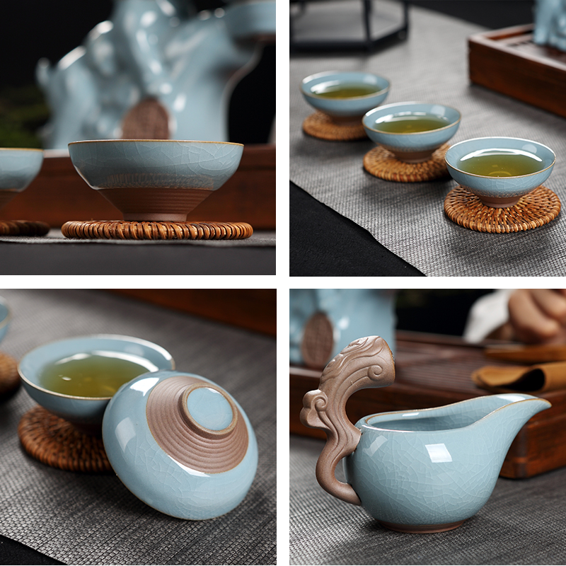 DH jingdezhen domestic kung fu tea set automatic tea your up of a complete set of tea cups of pottery and porcelain tea cups