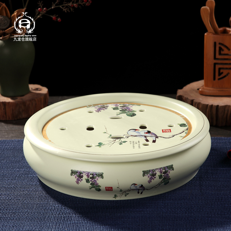 DH jingdezhen ceramic tea tray was large saucer tray was contracted tea home double circular dry terms plate