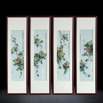 Jingdezhen ceramic painting hand-painted plant flowers solid wood framed rectangular living room study Chinese flat decorative painting
