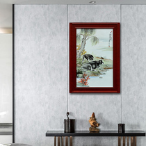 Jingdezhen ceramic hand-painted pastel porcelain plate painting new Chinese porch study hanging painting decorative painting cow turn Qiankun mural