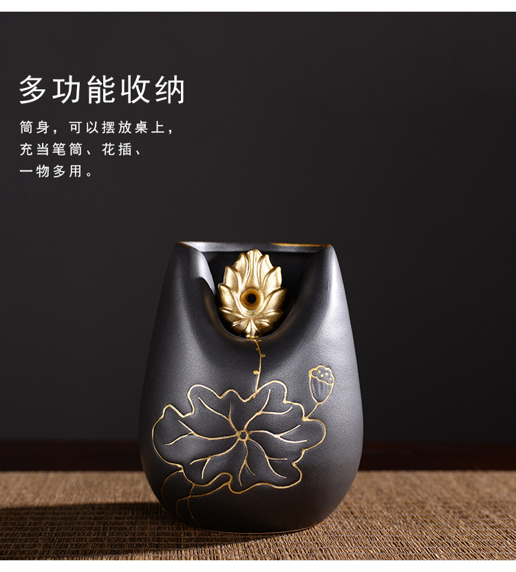 Tea accessories wenge Tea six gentleman coarse pottery Tea tin, ebony 6 gentleman ceramic kung fu Tea set