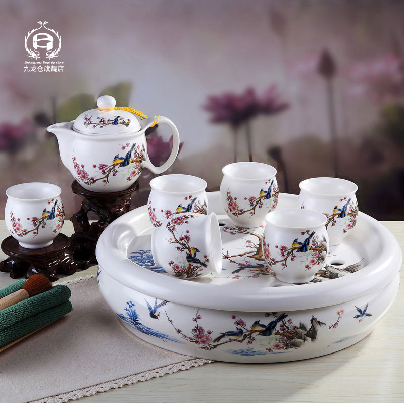 DH jingdezhen kung fu tea set home tea tray was double insulation cup teapot contracted Chinese tea set, ceramic