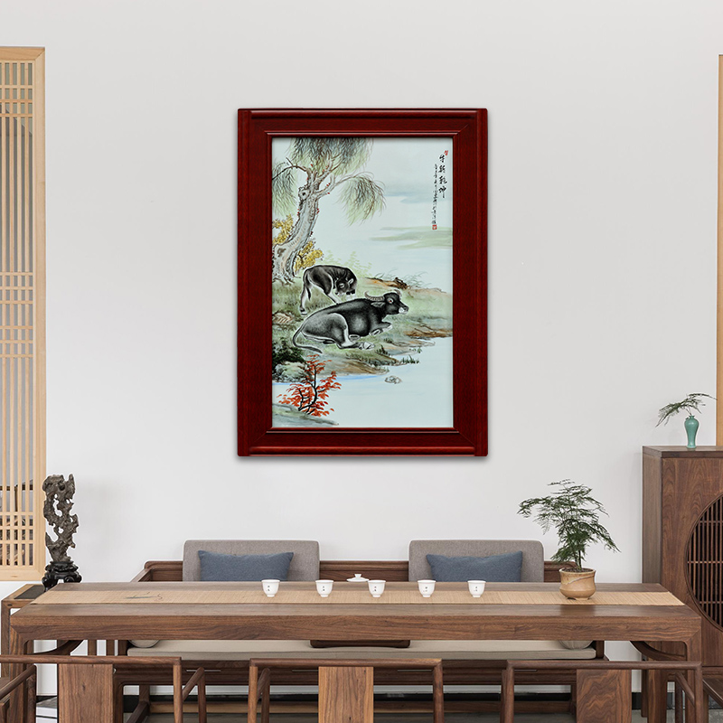 Jingdezhen ceramic hand - made famille rose porcelain plate painting study of new Chinese style porch hang a picture adornment mural turn things around