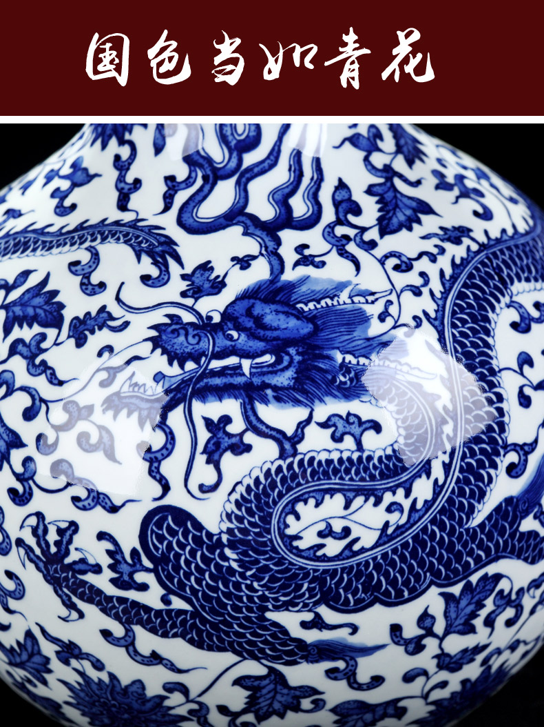 Jingdezhen blue and white porcelain vase imitation the qing qianlong heavy hand wear celestial dragon vase furnishing articles