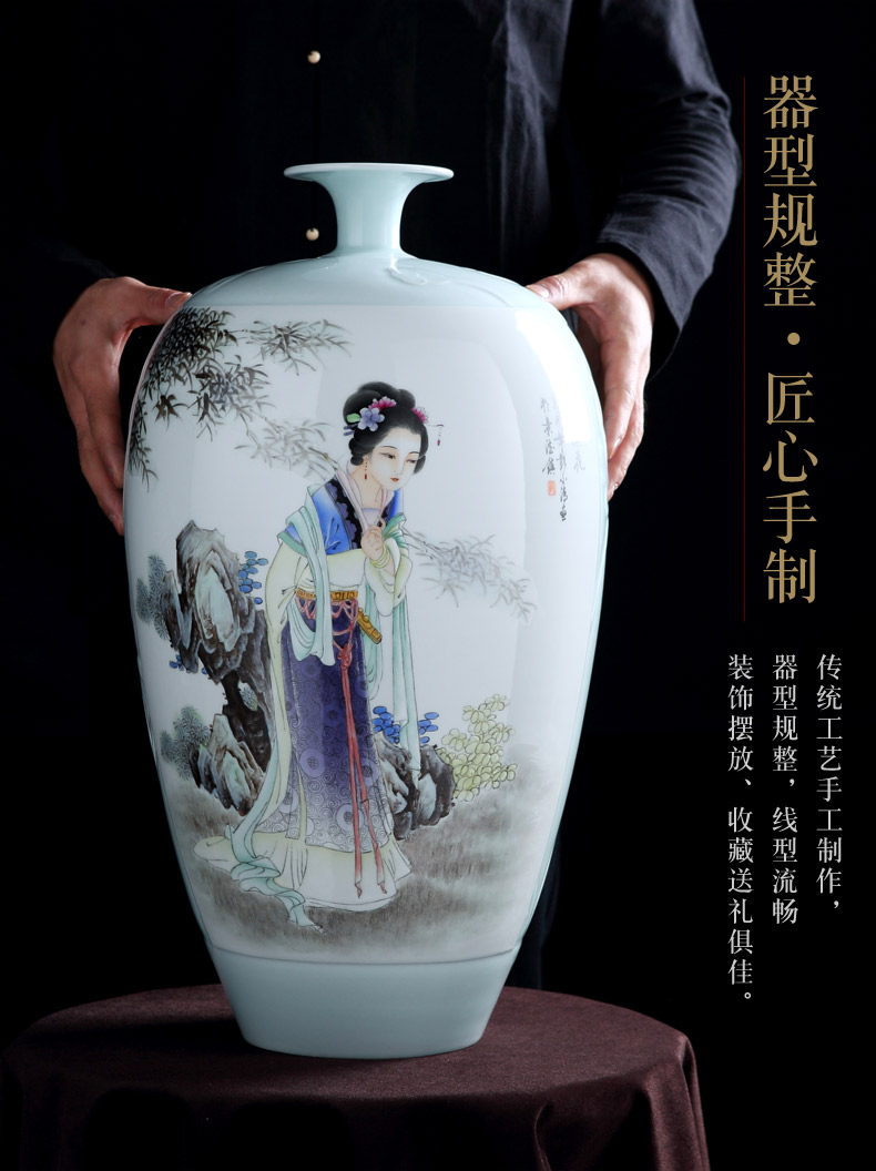 Jingdezhen ceramic hand - made big vase furnishing articles in dry flower porch of new Chinese style household enamel craft ornaments