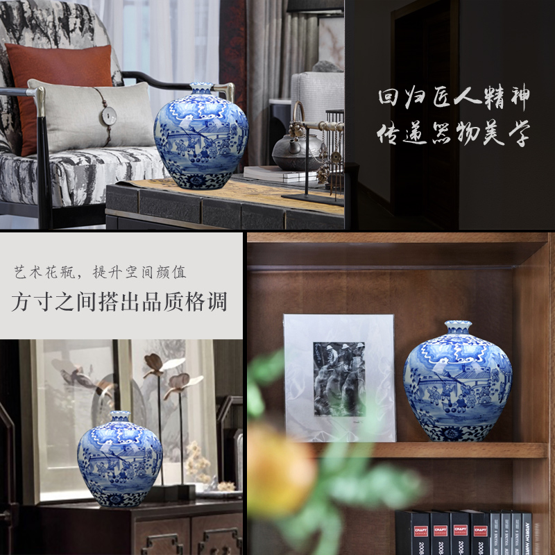 Jingdezhen ceramic vase flower arrangement sitting room decoration decoration household large antique firewood blue and white vase the ancient philosophers