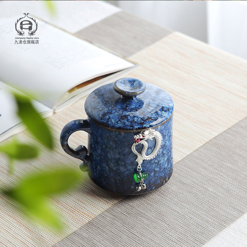 Jingdezhen up with silver creative ceramic tea cup home office cup boss cup with cover filter tea cups