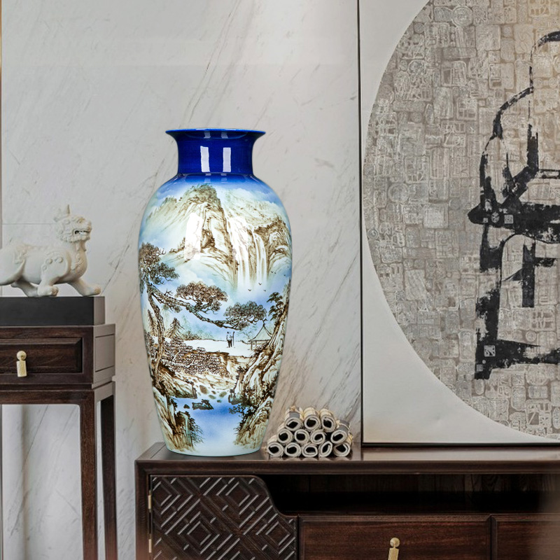 Bedroom vases, flower arrangement of jingdezhen ceramic furnishing articles furnishing articles light blue and white porcelain bottle of Chinese style living room key-2 luxury desks