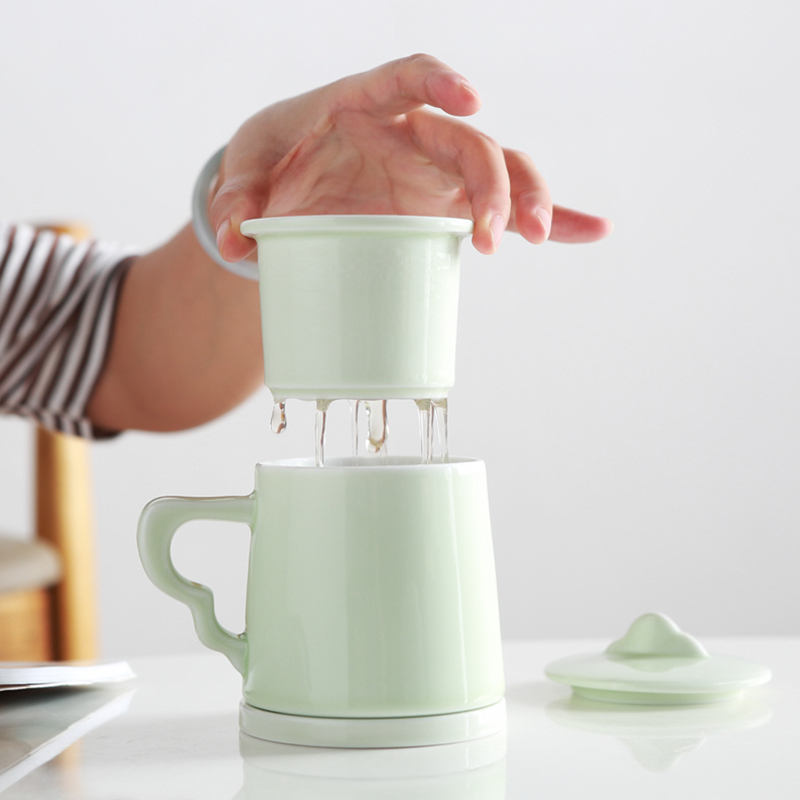 Jingdezhen tea set ceramic cups with cover filter household glass tea cup celadon office suit