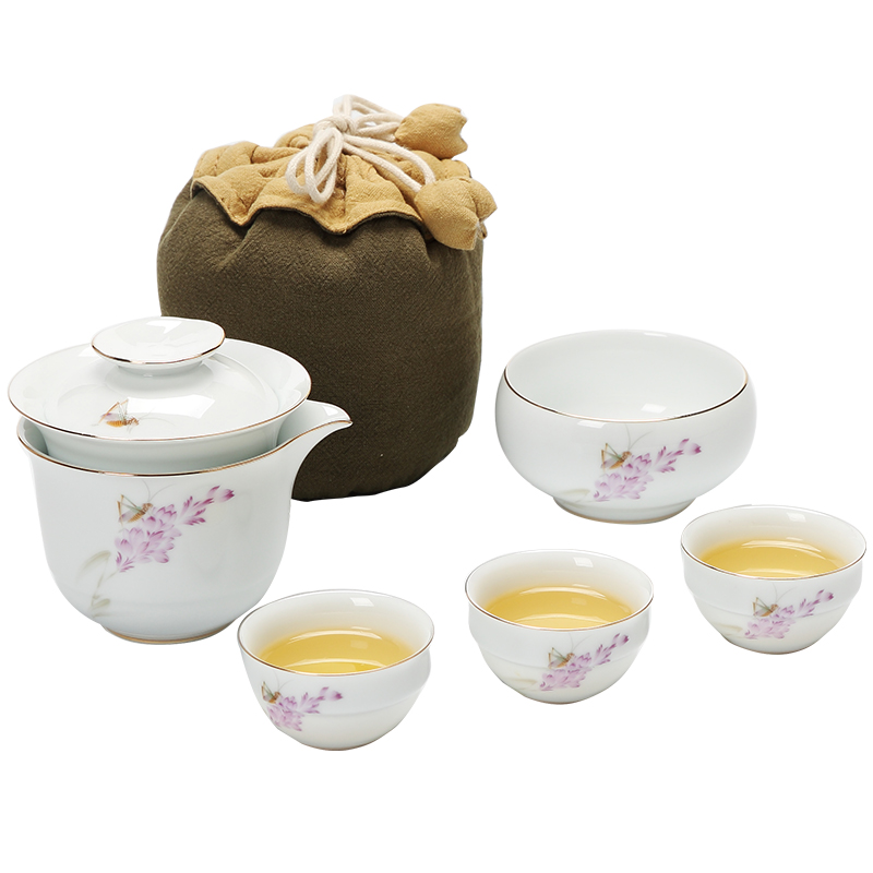 DH travel tea set suit portable package household contracted simple small ceramic cups kung fu tea tea, the teapot