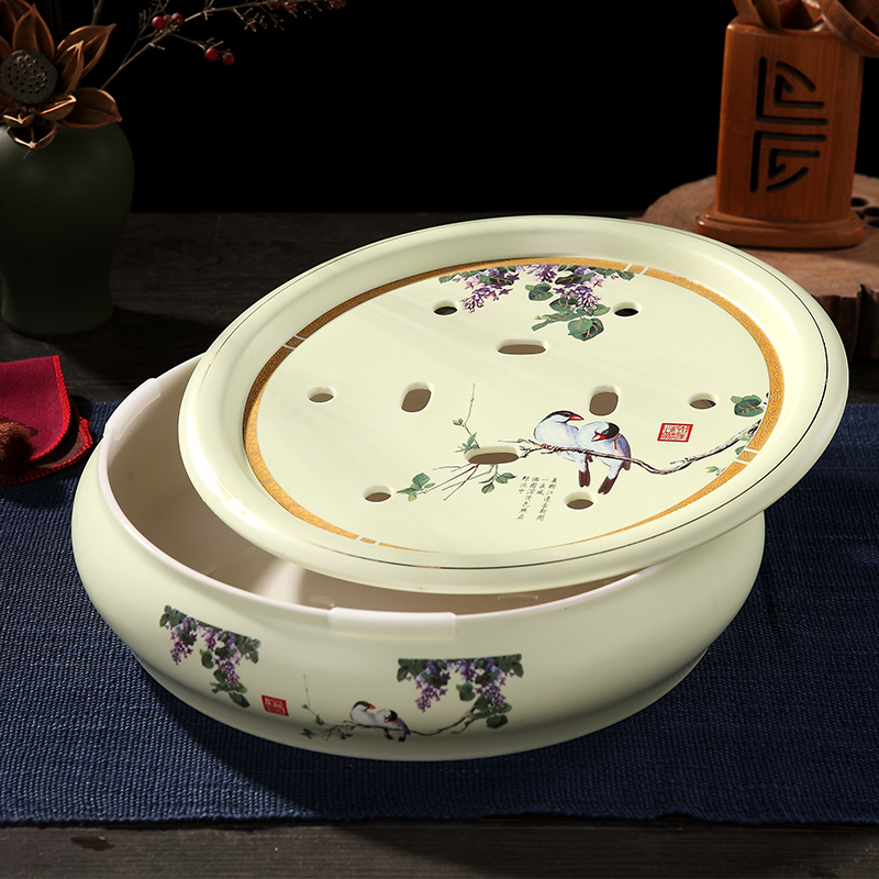 DH jingdezhen ceramic tea tray was large saucer tray was contracted tea home double circular dry terms plate