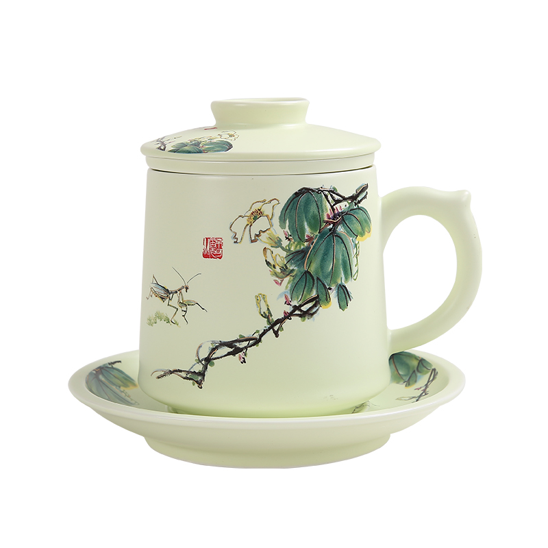 DH suit household glass ceramic filter tea cups large cup with cover office of jingdezhen big cups