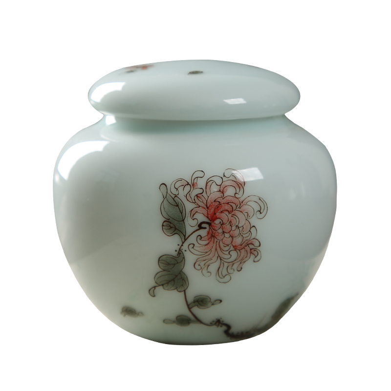 DH jingdezhen celadon caddy fixings hand - made ceramic mini storage POTS general small green tea POTS