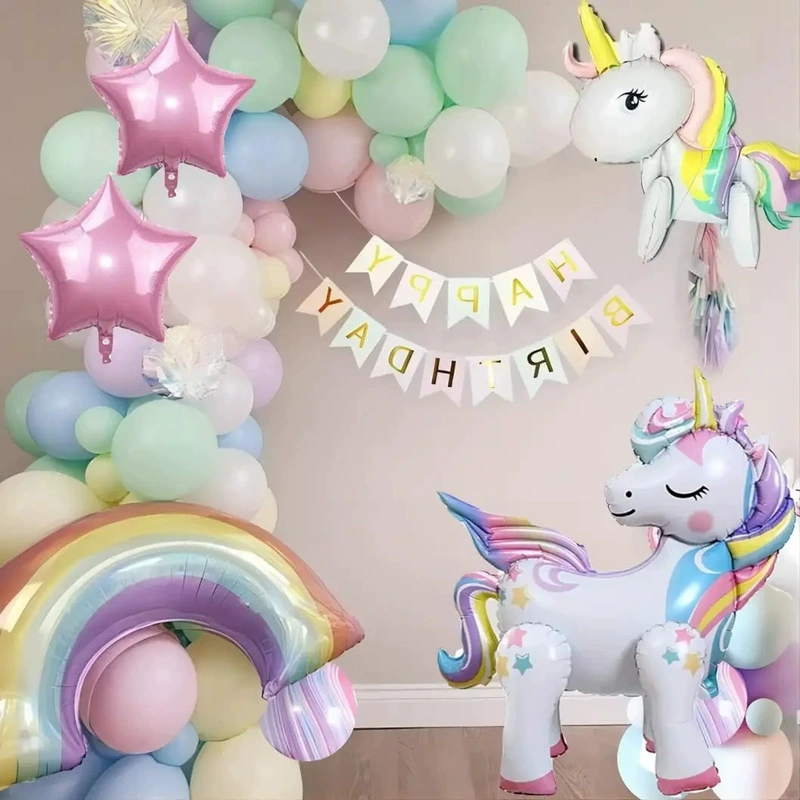 4D Standing Assembly Girl Unicorn Aluminum Foil Animal Balloon Children's Birthday Cartoon Gift Decoration Party Scene