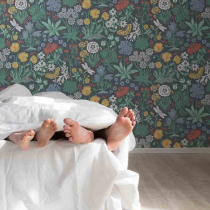 Nordic modern minimalist plant patterned childrens house minimalist wallbe bedroom background wall Custom Seamless Fresco