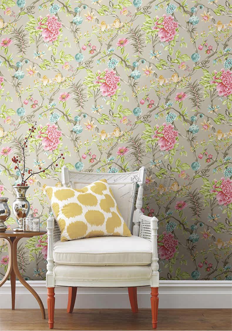 一线设计欧式田园花鸟壁纸客厅卧室电视背景墙纯纸墙纸 购物狂欢价 墙纸 花鸟 田园 卧室 客厅途虎网