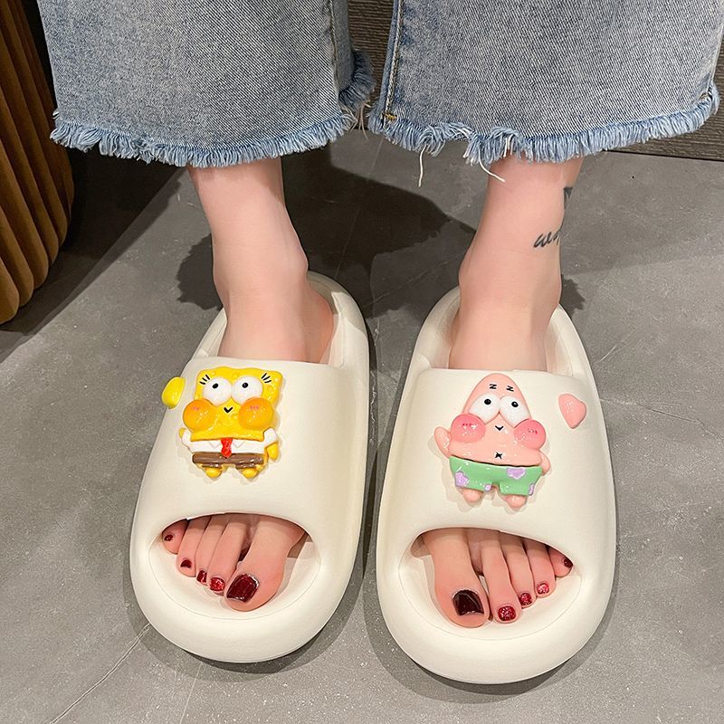Cute Cartoon Spongebob Squarepants Outdoor Summer Slippers for Women, Thick-Soled soft sole Home Indoor Slippers for Men