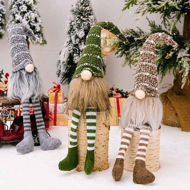 ສິນຄ້າໃຫມ່ New Christmas costume doll faceless doll hat Rudolph hanging leg accessories striped knitted doll dwarf