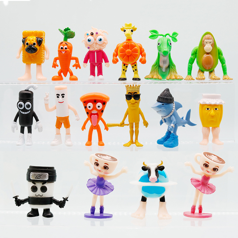Foreign Mountain and Sea Classic Figure Set: Cappuccino Lady, Honey Pot Man, Shark, Wooden Stick Man Model Figurines Toys
