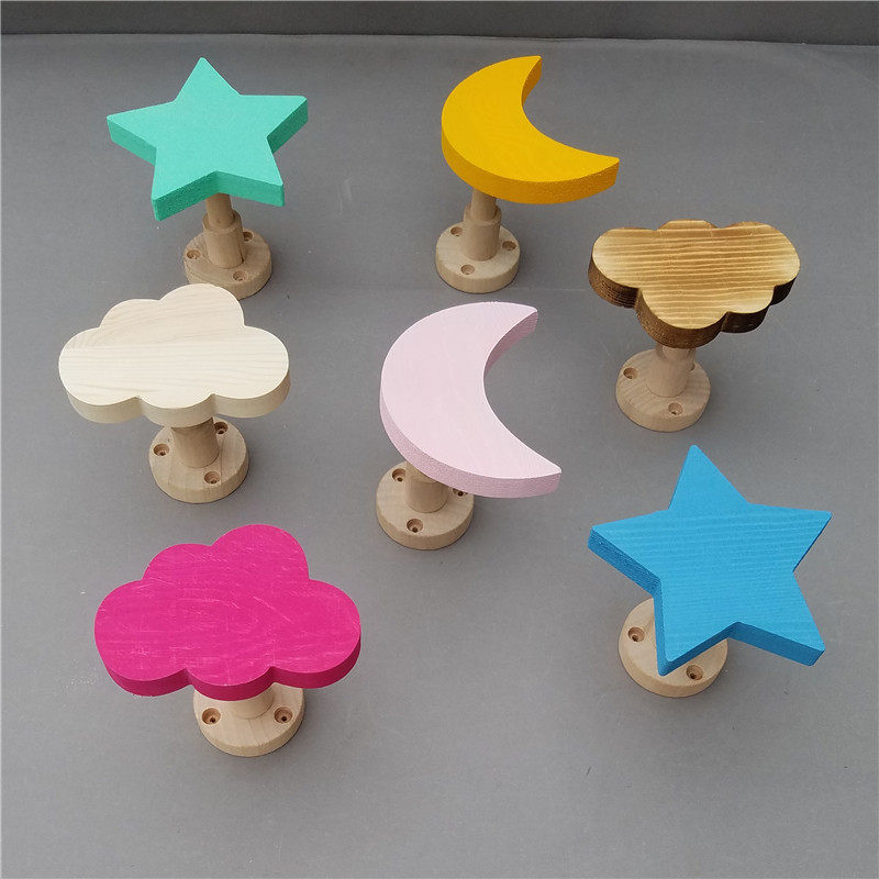 Children's clothing store hanging hook Star cloud moon clothing store hook on the wall Retro wall hanging wooden single hook display rack