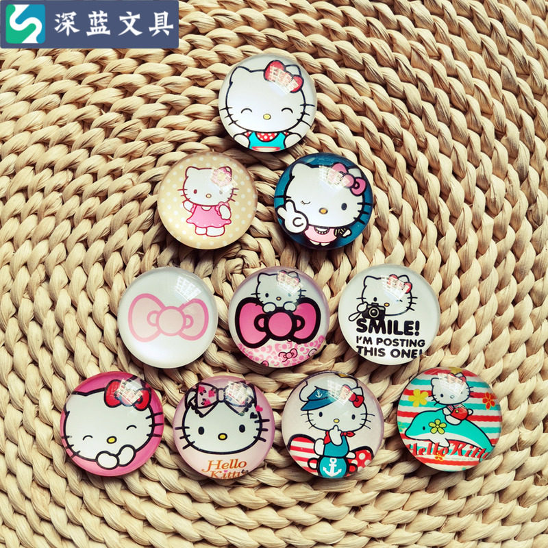 A set of creative crystal glass refrigerator with small fresh cute cartoon magnetic decoration sticker kitty