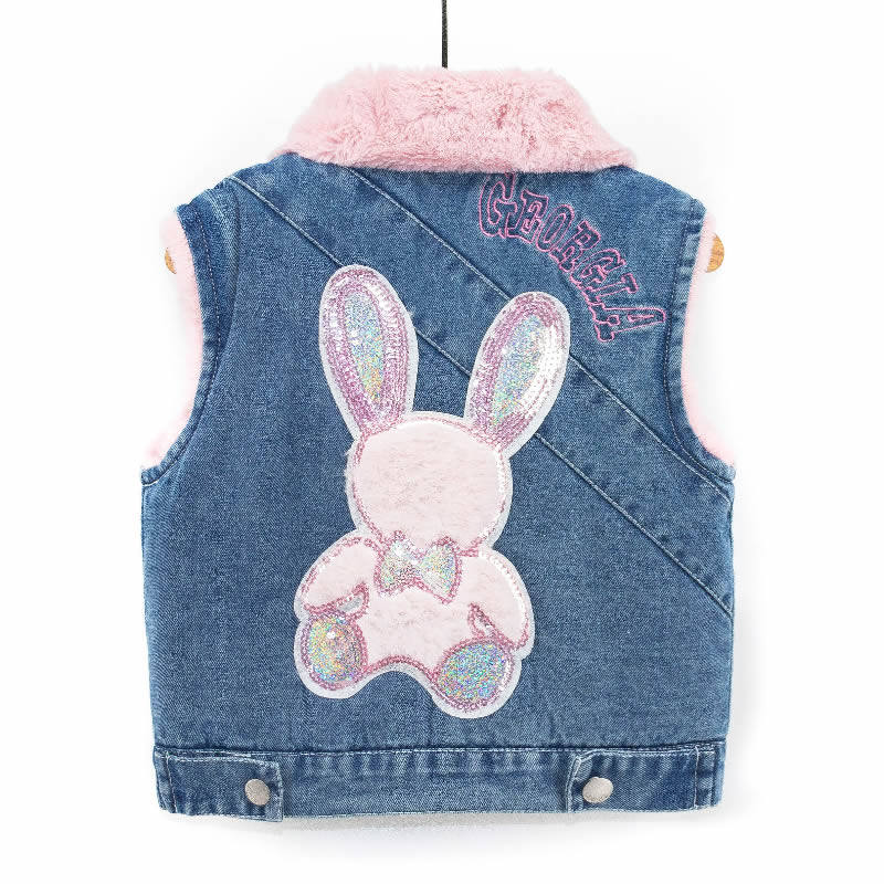 Girl Denim Waistcoat Chia Velvet 2022 New Children's Vest Kan Shoulder Middle Child Autumn And Winter Money Outside Wearing Boy Waistcoat