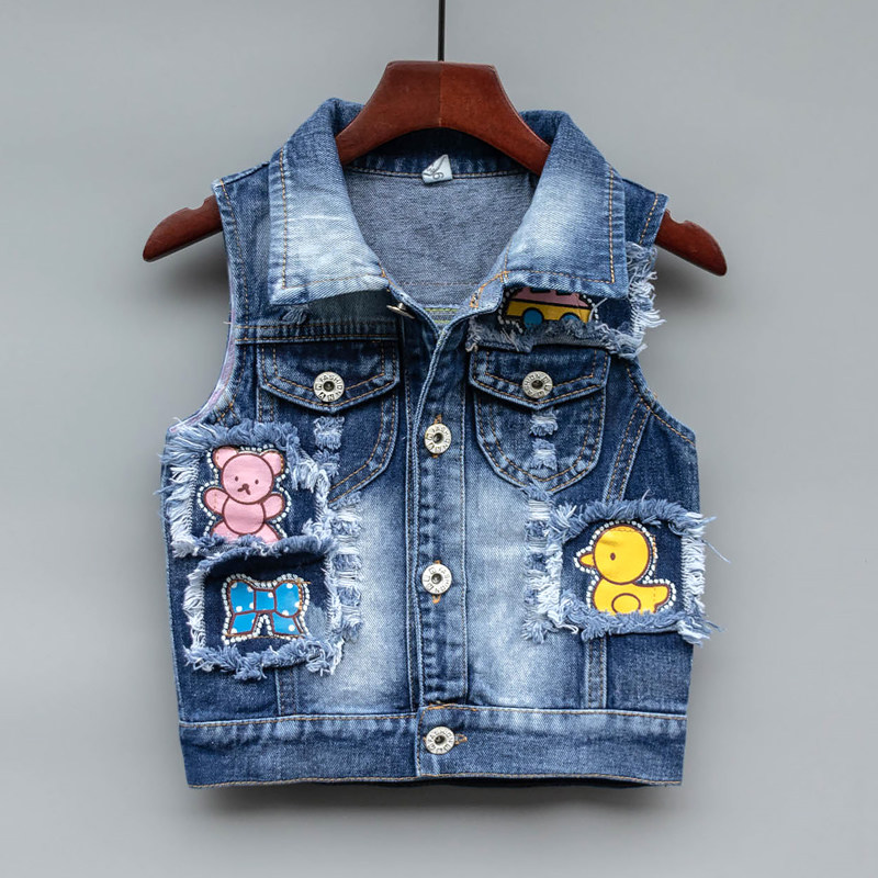 Girl Cowboy Waistcoat Spring Autumn Cartoon Thin child Canshoulder jacket female baby vest outside the ocean pie