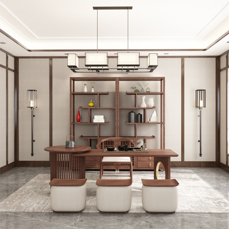 New Chinese style solid wood tea table and chair combination modern Kung Fu tea table Zen office log tea table coffee table customization