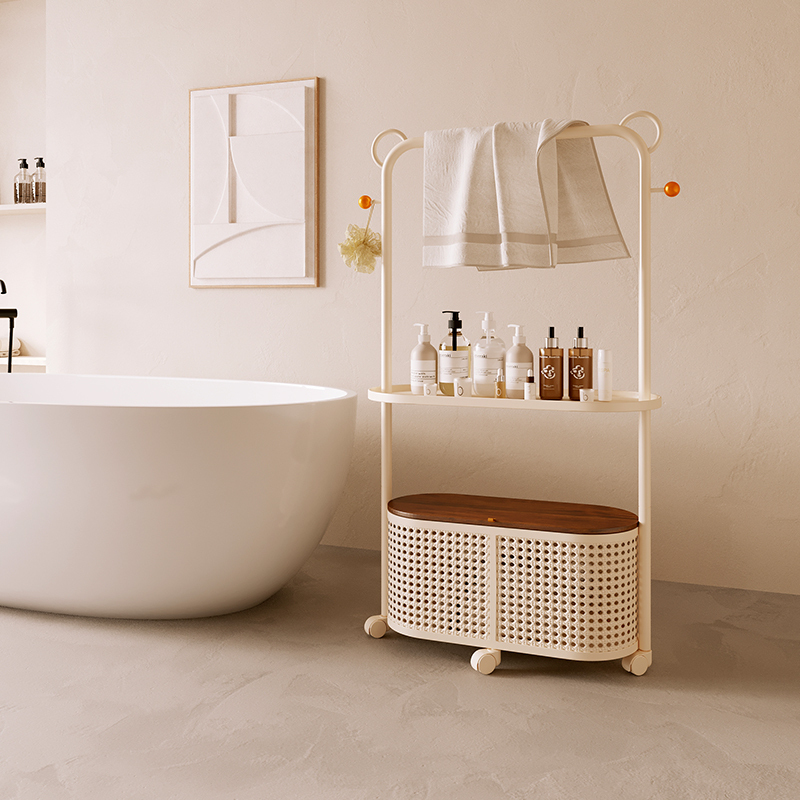 Bathroom Towel Rack, Floor-Standing Bathroom Dirty Clothes Basket, Movable Multi-Functional Punch-Free Clothes Storage Rack