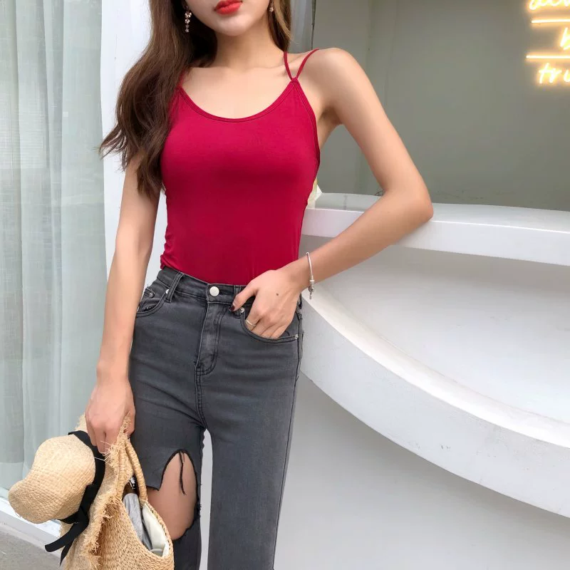 Châu âu và Hoa Kỳ xu hướng sexy ins siêu cháy lớn lại dây đeo chéo dây đeo ngắn vest tiếp xúc rốn vẻ đẹp trở lại bọc ngực dây đeo nữ áo kiểu nữ đẹp 2021