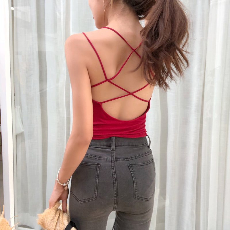 Châu âu và Hoa Kỳ xu hướng sexy ins siêu cháy lớn lại dây đeo chéo dây đeo ngắn vest tiếp xúc rốn vẻ đẹp trở lại bọc ngực dây đeo nữ đồ bơi nữ kín đáo
