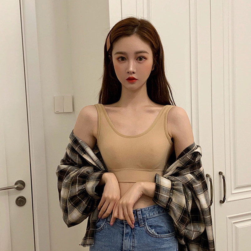 New Korean version of the beautiful back sports camisole with chest pad no steel ring bra student tube top style gather underwear women