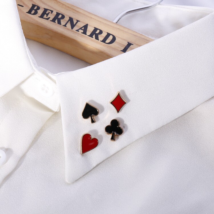 Personality brooch Playing card shirt collar pin Tide men tide women wild small collar clip fashion metal red brooch collar flower