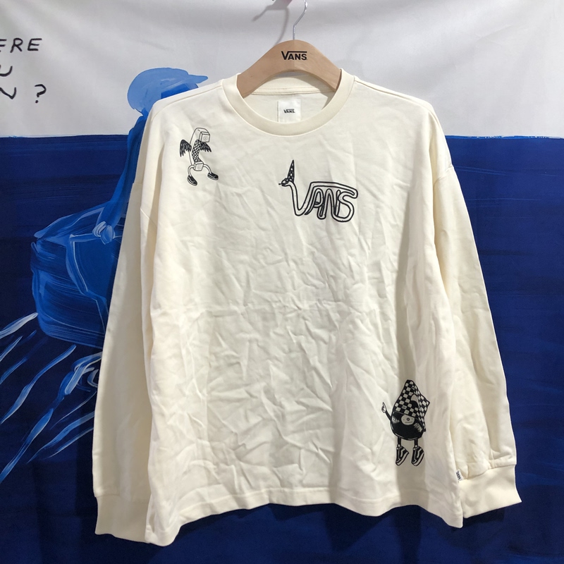 Vans Spring and Autumn Beige Printed Versatile and Comfortable Casual Round Neck Long Sleeve Shirt for Men and Women Vn000Gqu3Ks