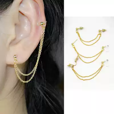 Simple face thin earrings Korean hipster Net red sweet temperament ear clip ear chain earrings female ear needle