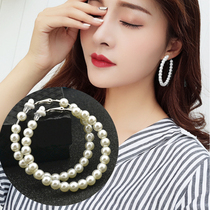 South Korea Ins Wind New Fashion Pearl Earrings Earrings Earrings Woman Net Red Brief About Hyperbolic Beads Ring Without Ear Clip
