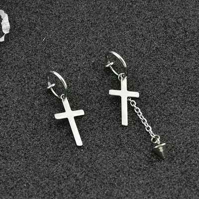 New asymmetrical cross chain earrings street hip-hop hip-hop men titanium steel ear ring long chain without pierced ears ear clip buckle