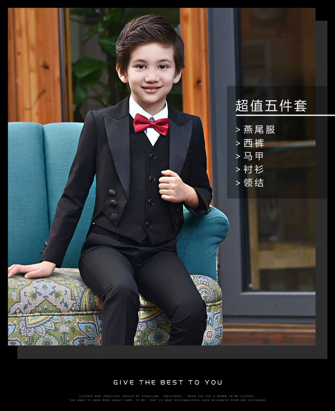 Bộ đồ bé trai tuxedo thủy triều trẻ em biểu diễn ra khỏi hoa cô gái phù hợp với bộ đồ bé trai bộ đồ nhỏ - Váy trẻ em