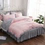 Bông bedspread giường váy giường đoạn gia đình Hàn Quốc bốn bông ren công chúa gió chải bộ chăn giường đôi - Váy Petti ga giường có viền