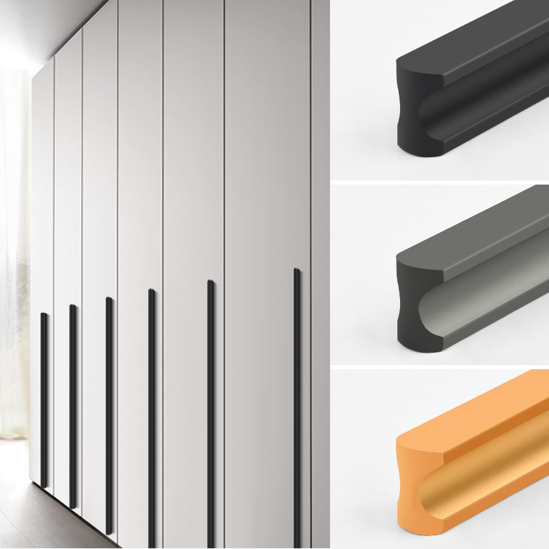Modern minimalist light extravagant-lined wardrobe door handle drawers aluminium alloy integral cabinet grey solid round head handle handle