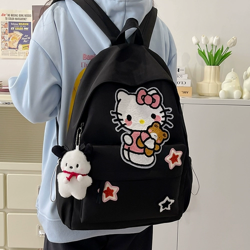 Hello kitty, ранец, высококачественная сумка через плечо, вместительный и большой милый рюкзак, для средней школы