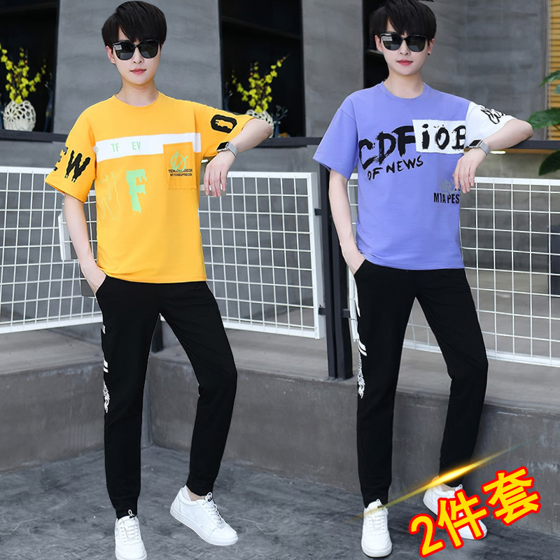 Teen summer 13 short-sleeved T-shirt 15 boy 16 junior high school student suit 17-year-old men's casual clothes set