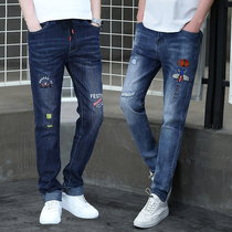 Junior high school students elastic long pants 12 boys 16 teenagers jeans male Spring Autumn 14 thin Model 15 years old 13 tide