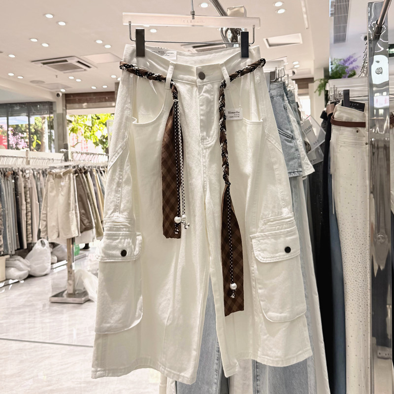 White High-End Stylish Cropped Cargo Pants for Women, 2026 New Style, Loose Fit, Versatile Casual Wide-Leg Mid-Length Pants White High-End Stylish Cropped Cargo Pants for Women, 2026 New Style, Loose Fit, Versatile Casual Wide-Leg Mid-Length Pants
