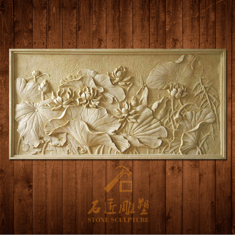 Lotus Wall Decoration Sandstone Reliefs Decoration Living Room Background Wall Decoration Cultural Stone Reliefs Custom Sandstone Manufacturer Direct